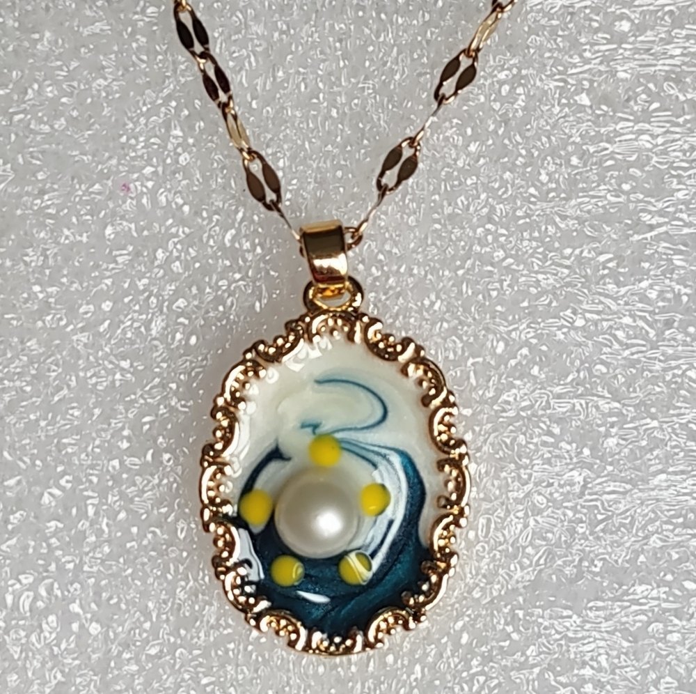 Pearl Enamel Pendant Interchangeable Teal Blue Bracelet Set of 3 pcs